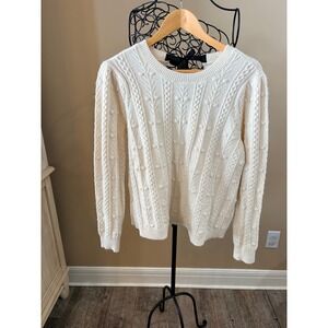 NWT LOFT Feminine Cream Floral Knit Bobble Sweater Bow Detail Ivory Size M